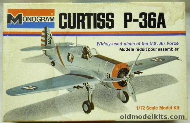 Monogram 1/72 Curtiss P-36A Hawk (Model 75) - White Box Issue, 6790 plastic model kit